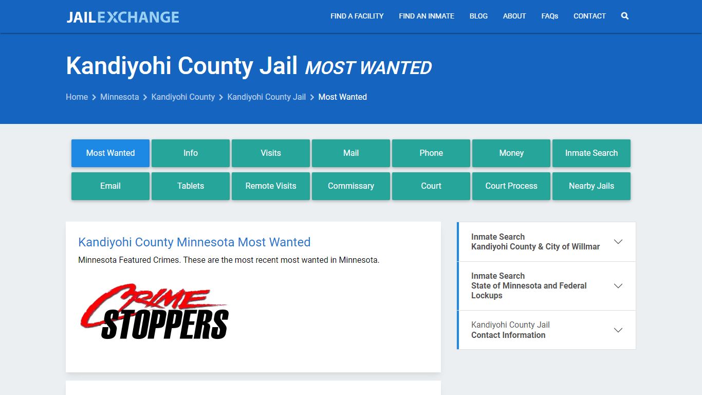 Most Wanted Fugitives - Kandiyohi County Jail, MN - Jail Exchange